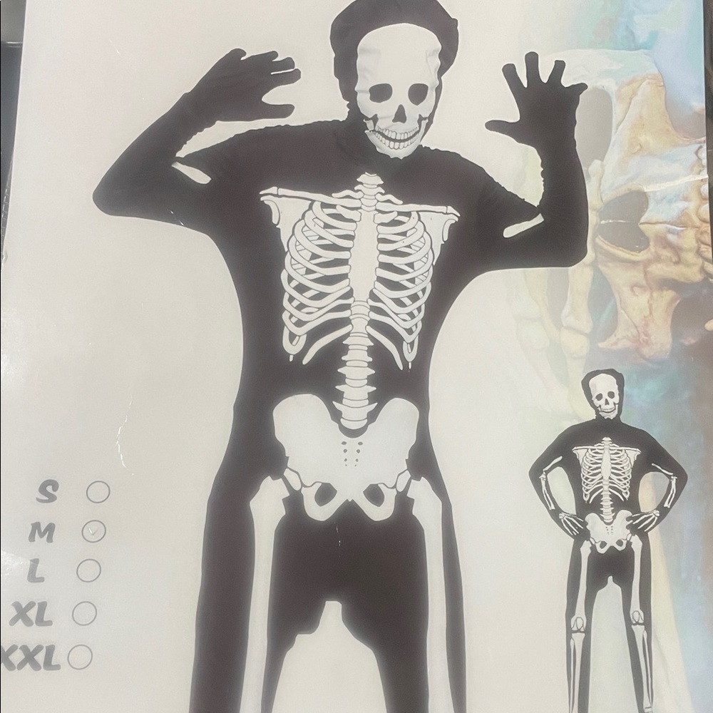 NEW MEN’S Skeleton Jumpsuit Costume Luminous Skull Skin Full Body Tight Suit Med